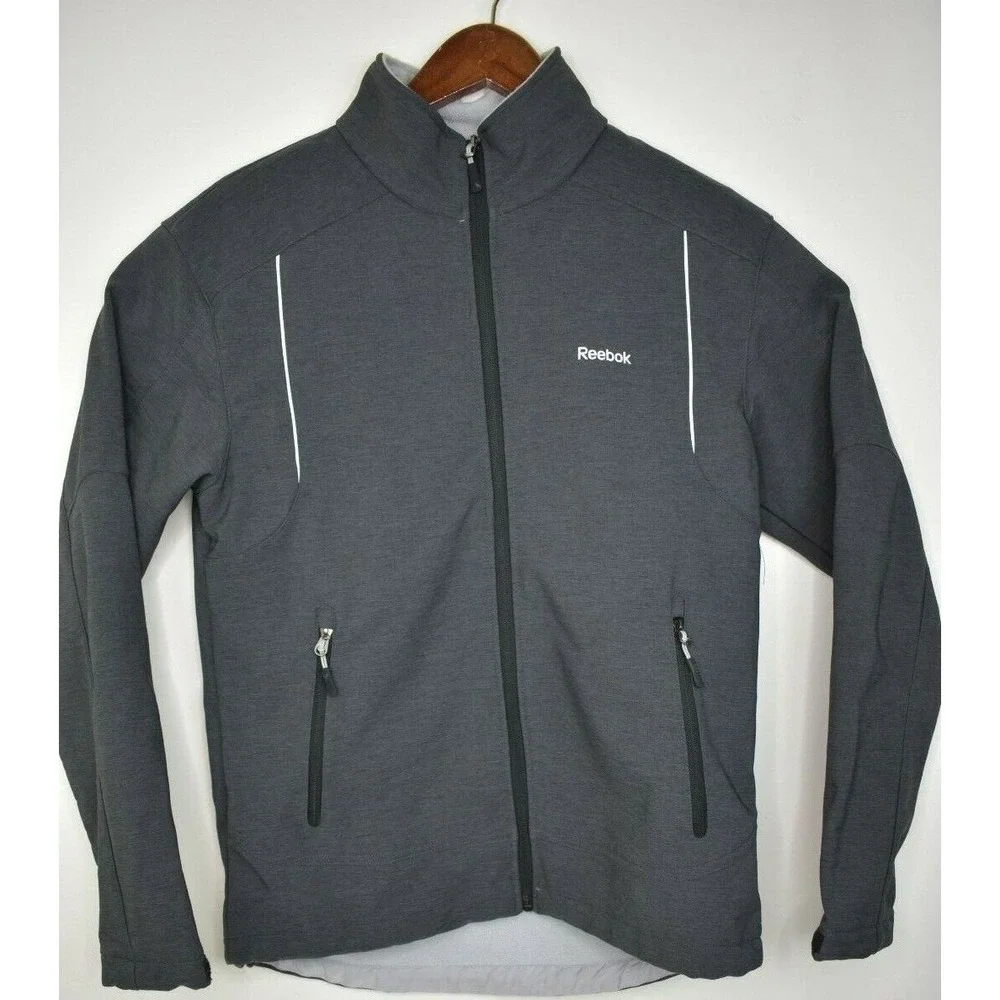 Reebok‎ Mens Gray Jacket Gray Full Zip Coat Front Chest Side Pockets Size Small